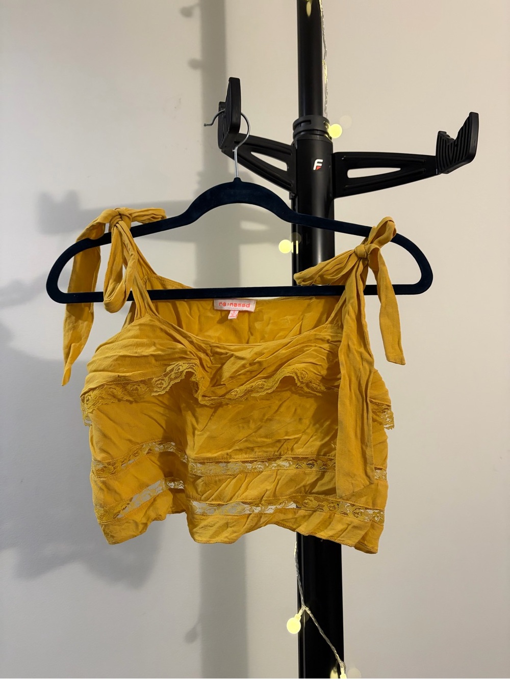 re:named Mustard Yellow Tie-Shoulder Crop Camisole